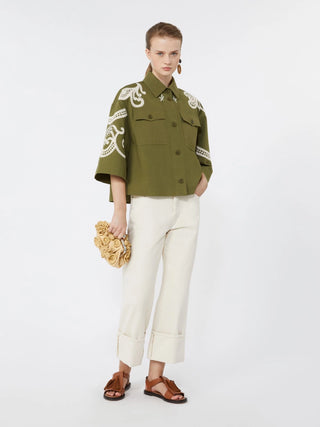 Cotton canvas jacket with embroideries - KHAKI