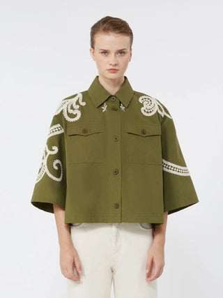 Cotton canvas jacket with embroideries - KHAKI