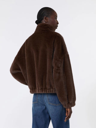 Fluffy-textured short jacket - BROWN