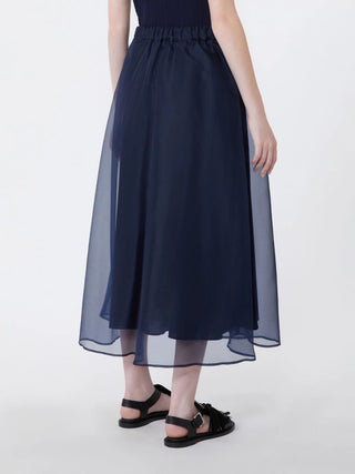 Pleated silk organza skirt - NAVY