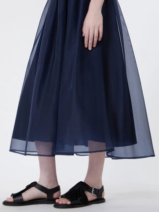 Pleated silk organza skirt - NAVY