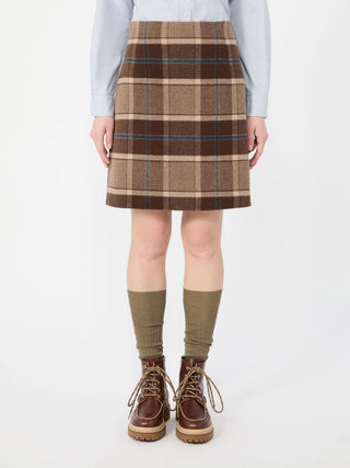 Short checked wool skirt - BROWN