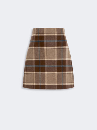 Short checked wool skirt - BROWN