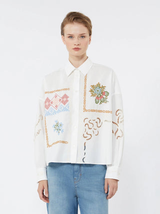 Cotton blouse with lace and embroideries - WHITE