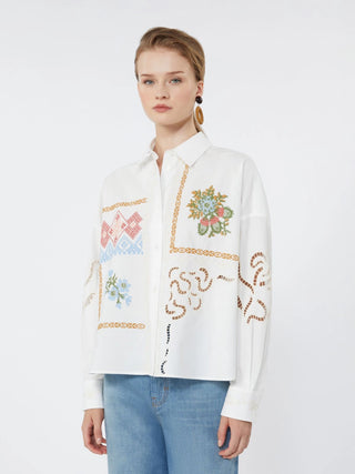 Cotton blouse with lace and embroideries - WHITE