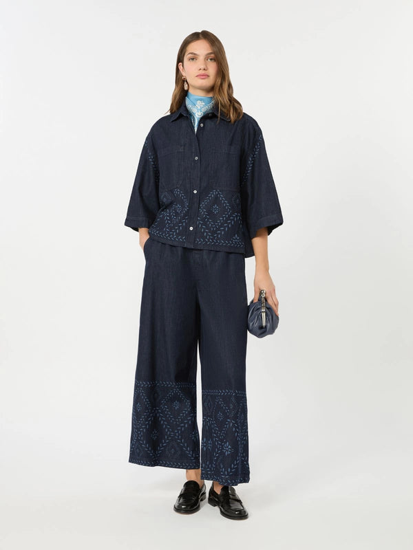 Boxy shirt in laser-treated cotton denim - NAVY