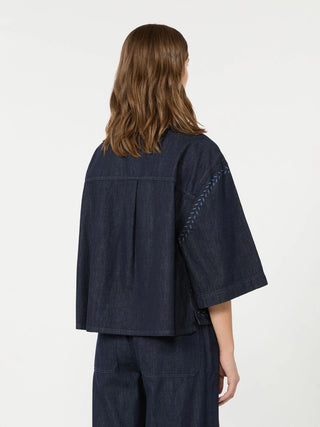 Boxy shirt in laser-treated cotton denim - NAVY