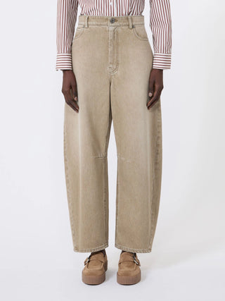 Worn-look denim barrel-leg jeans - BEIGE