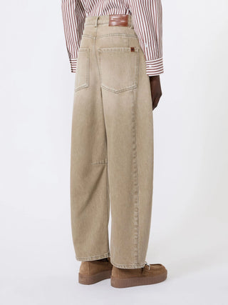 Worn-look denim barrel-leg jeans - BEIGE
