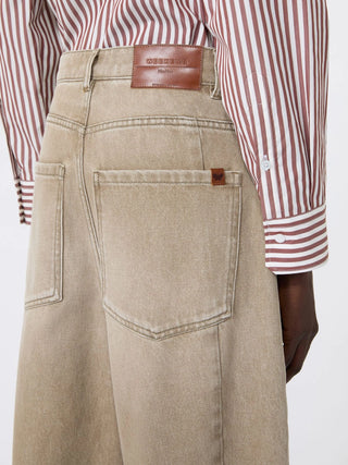 Worn-look denim barrel-leg jeans - BEIGE