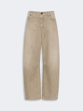 Worn-look denim barrel-leg jeans - BEIGE