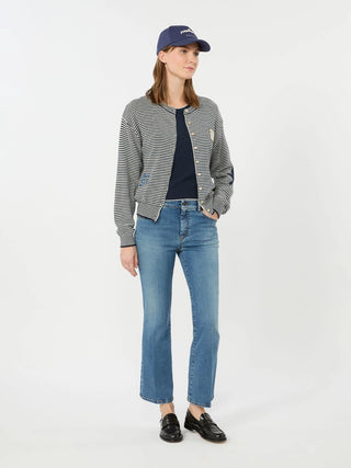 Inlay-detail cotton yarn cardigan - NAVY