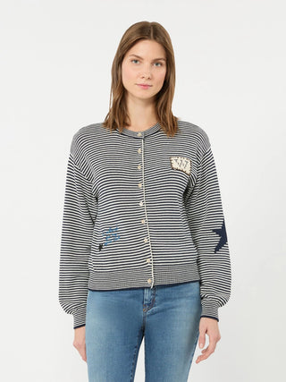 Inlay-detail cotton yarn cardigan - NAVY