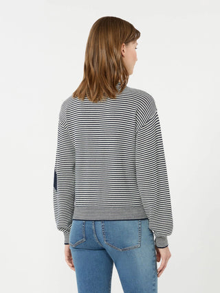 Inlay-detail cotton yarn cardigan - NAVY