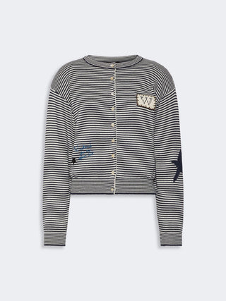 Inlay-detail cotton yarn cardigan - NAVY