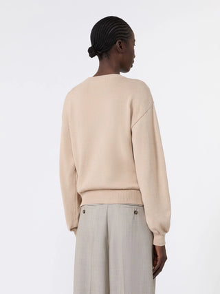 Inlay-detail cotton yarn cardigan - SAND