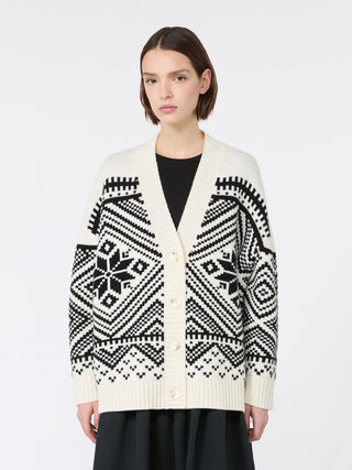 Jacquard wool cardigan - BLACK