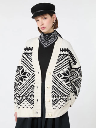Jacquard wool cardigan - BLACK