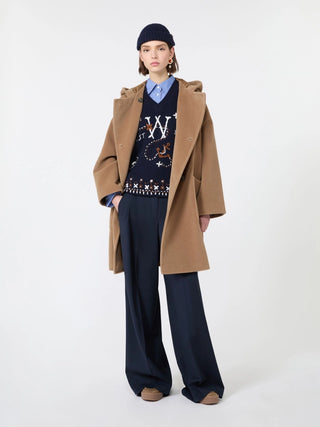 Wool yarn gilet with embroidery - ULTRAMARINE