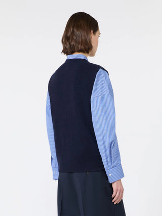 Wool yarn gilet with embroidery - ULTRAMARINE