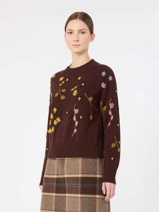 Embroidered wool sweater - DARK BROWN