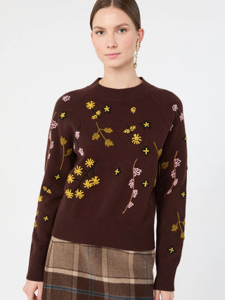 Embroidered wool sweater - DARK BROWN