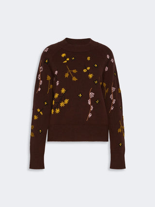 Embroidered wool sweater - DARK BROWN