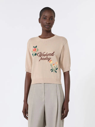 Embroidered cotton yarn sweater - SAND