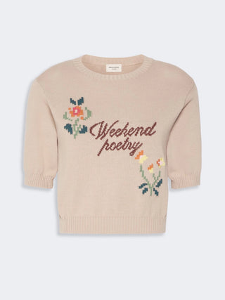 Embroidered cotton yarn sweater - SAND