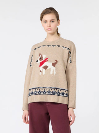 Loose jumper in wool jacquard - SAND
