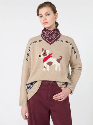 Loose jumper in wool jacquard - SAND