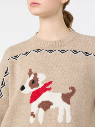 Loose jumper in wool jacquard - SAND