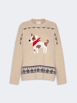 Loose jumper in wool jacquard - SAND