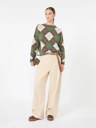 Wool yarn Argyle jumper - MARRON GLACE'
