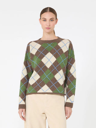 Wool yarn Argyle jumper - MARRON GLACE'