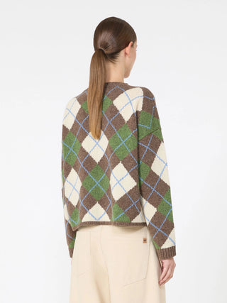 Wool yarn Argyle jumper - MARRON GLACE'