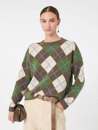 Wool yarn Argyle jumper - MARRON GLACE'
