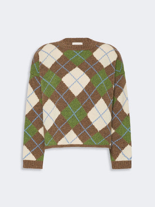 Wool yarn Argyle jumper - MARRON GLACE'