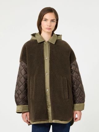 Reversible down jacket in water-repellent twill - KHAKI
