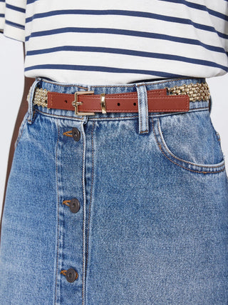 Metallic chain and leather belt - GOLD