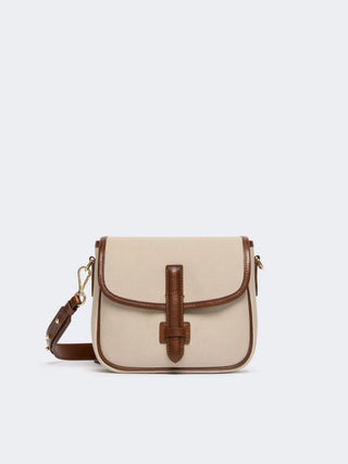Small plain-weave and leather shoulder bag - BROWN