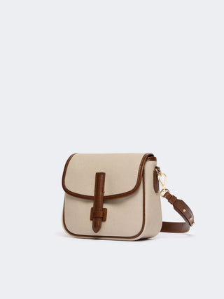 Small plain-weave and leather shoulder bag - BROWN