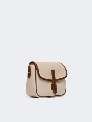 Small plain-weave and leather shoulder bag - BROWN