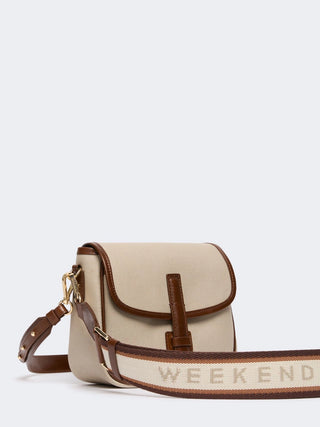 Small plain-weave and leather shoulder bag - BROWN
