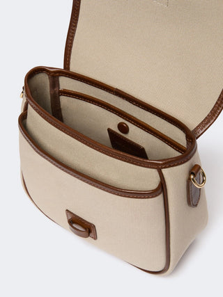 Small plain-weave and leather shoulder bag - BROWN