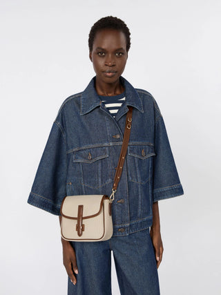 Small plain-weave and leather shoulder bag - BROWN