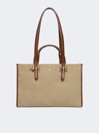 Plain-weave and leather shopping bag - MUD