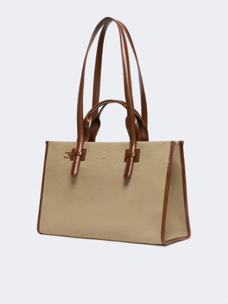 Plain-weave and leather shopping bag - MUD