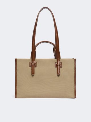 Plain-weave and leather shopping bag - MUD