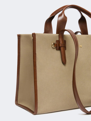 Plain-weave and leather shopping bag - MUD